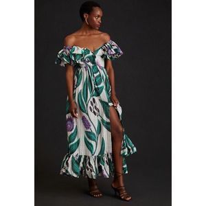 NWT Anthropologie X SIKA Off-The-Shoulder Printed Maxi Dress Size 12.